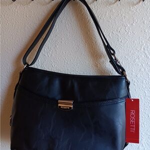 Rosetti Black Leather-Look Shoulder Bag with Gold Accent
